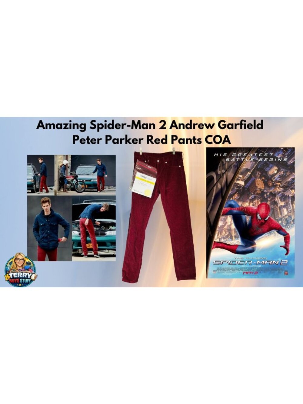 Amazing Spider-Man 2 Andrew Garfield Peter Parker Standard Cloth Red Cords COA